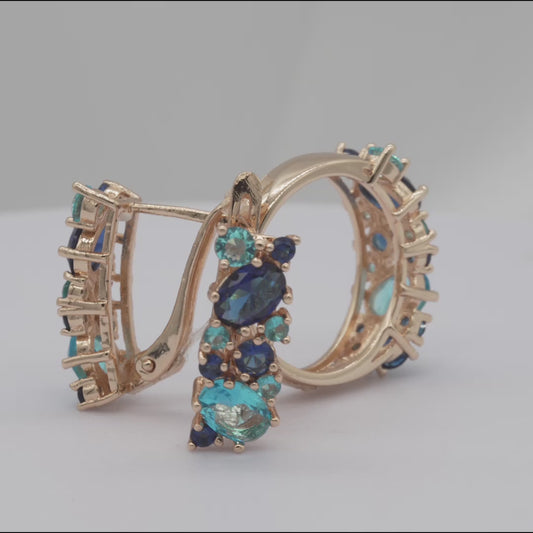 Conjunto de anéis luxuosos e coloridos em ouro rosa