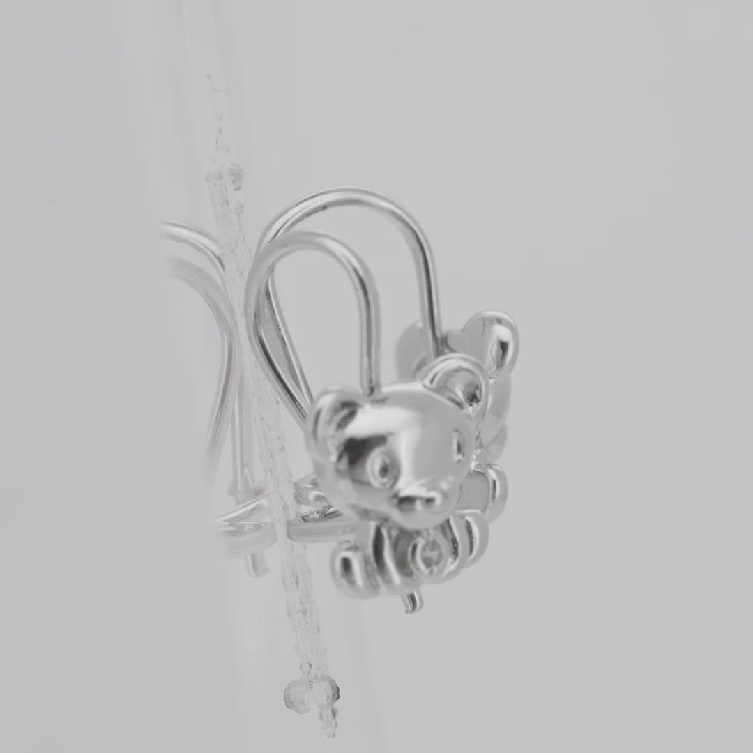 Aretes de gancho de alambre con oso solitario para niño en Oro 14K, oro rosa, baño de dos tonos