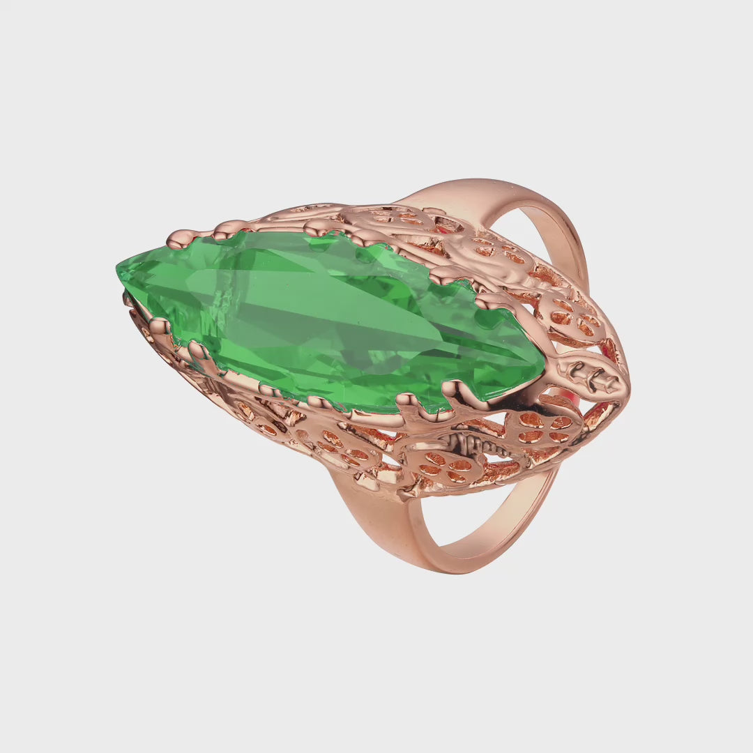 .Trend Luxurious Horse Eye Marquise Solitaire CZ 585 玫瑰金，14K 金戒指