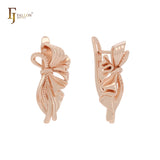 Luxurious Ribbon designed Rose Gold, White Gold, 14K Gold Russian Lock Earrings
