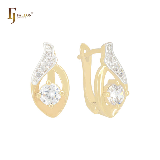 Wings of Angel tip solitaire white CZ Rose Gold, 14K Gold two tone Clip-On Earrings