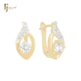 Wings of Angel tip solitaire white CZ Rose Gold, 14K Gold two tone Clip-On Earrings