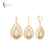 Conjunto de joias de ouro 14K com pingente em formato de lágrima de zircônias cúbicas brancas