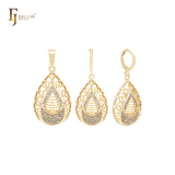 Conjunto de joias de ouro 14K com pingente em formato de lágrima de zircônias cúbicas brancas