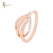Dreifache Zweige geometrische weiße CZs Rose Gold zweifarbige Mode Ringe