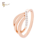 Dreifache Zweige geometrische weiße CZs Rose Gold zweifarbige Mode Ringe