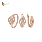 Pearl with white CZs Rose Gold two tone Russian Lock Earrings