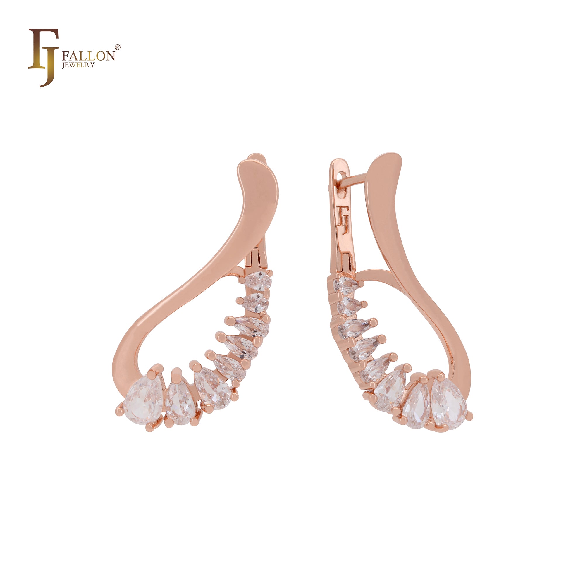 Luxurious alternative cluster white CZs Rose Gold Russian Lock Earrings
