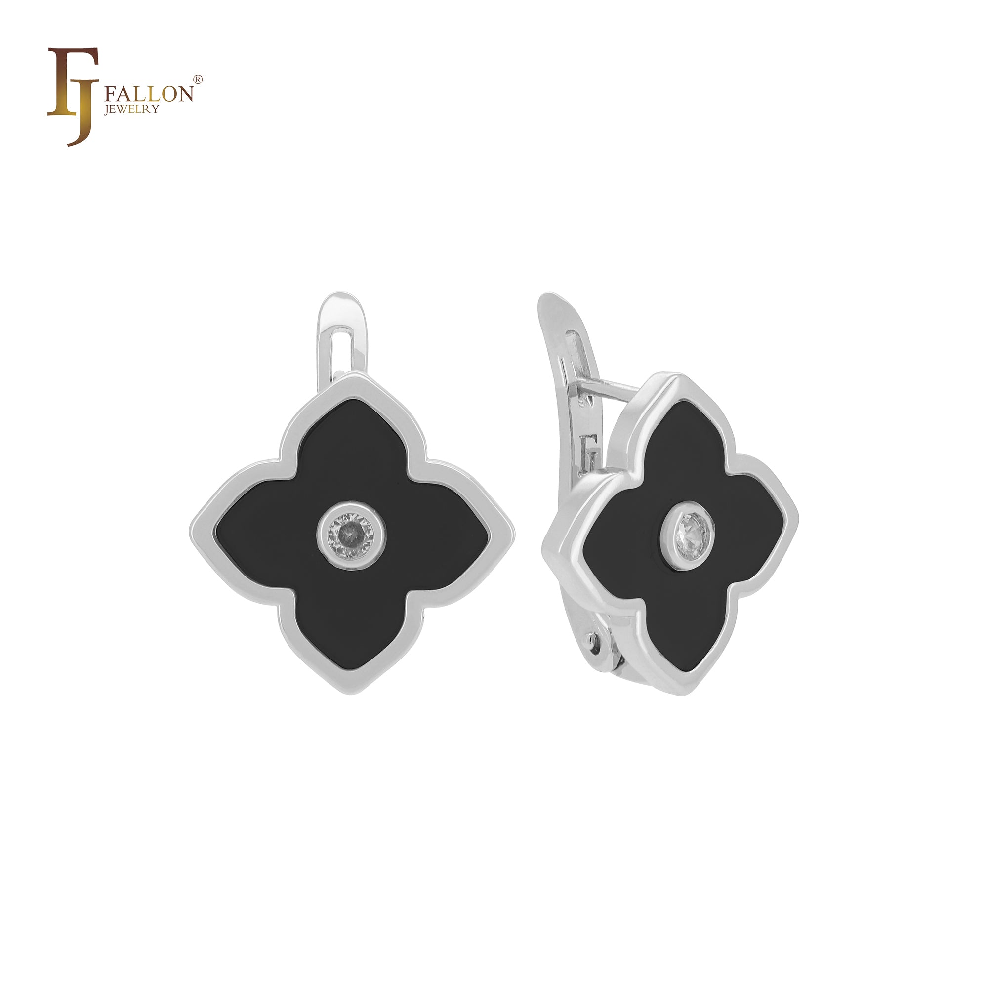 🔥 Lotus lucky white or black colorful clover Rose Gold Russian Lock Earrings