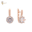 Solitaire Halo Big Rounded Colorful CZ Rose Gold two tone Clip-On Earrings