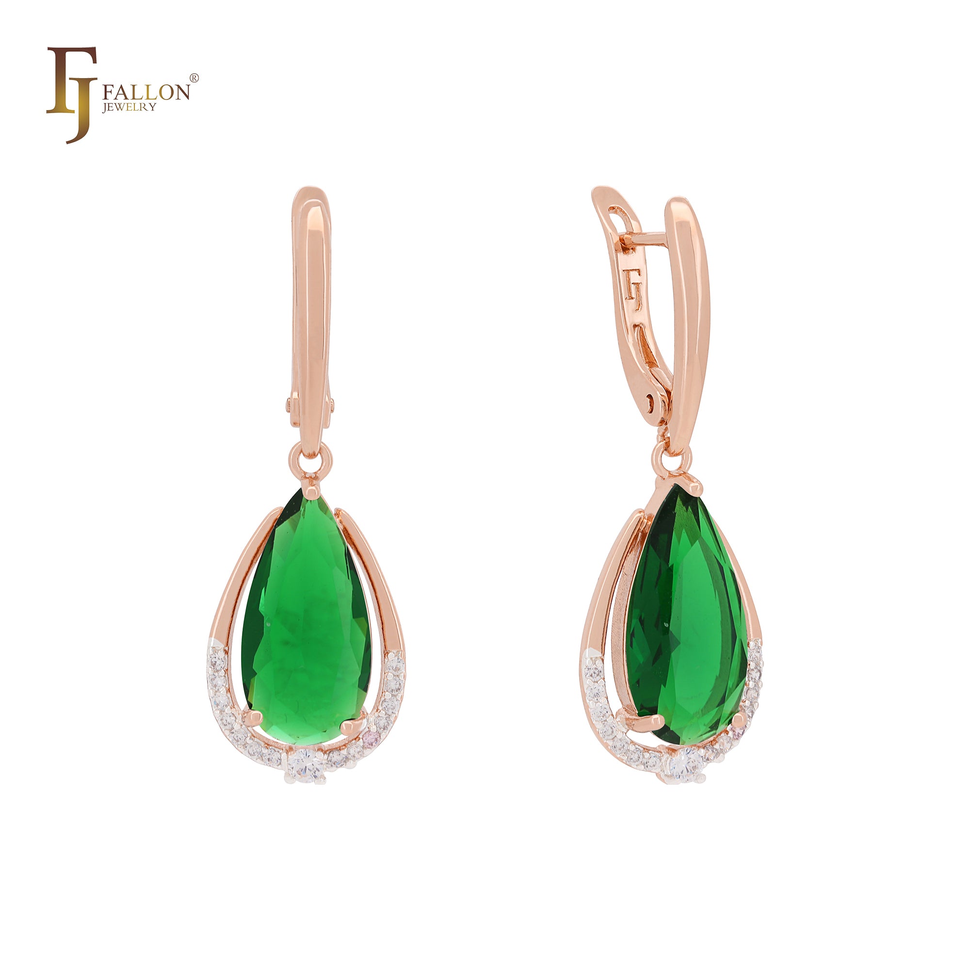 Pear shape teardrop CZ drop Rose Gold two tone Clip-On Earrings