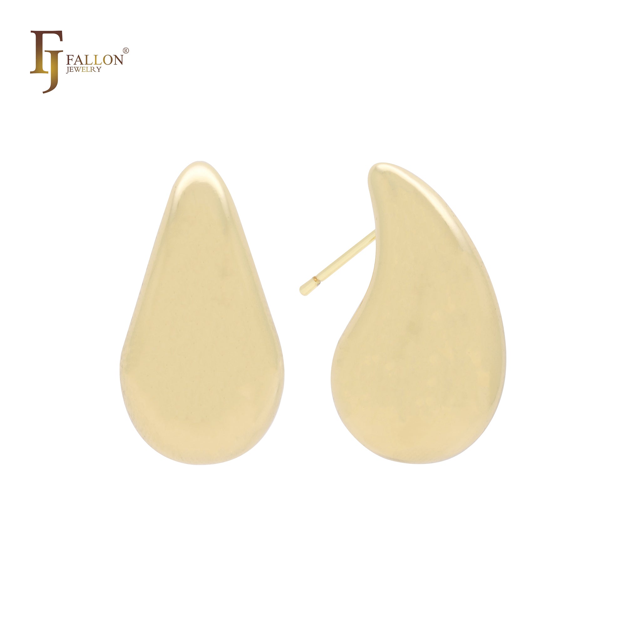 Pendientes de botón con forma de lágrima ancha y curvada, brillantes, de oro de 14 quilates, oro rosa y oro blanco.