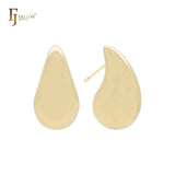 Pendientes de botón con forma de lágrima ancha y curvada, brillantes, de oro de 14 quilates, oro rosa y oro blanco.