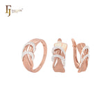 Conjunto de joias de ouro rosa com zircônia cúbica branca e anéis