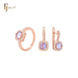 Weiße Zirkonia-Bänder mit runden lila Zirkonia-Rosegold-Schmuckset mit Ringen
