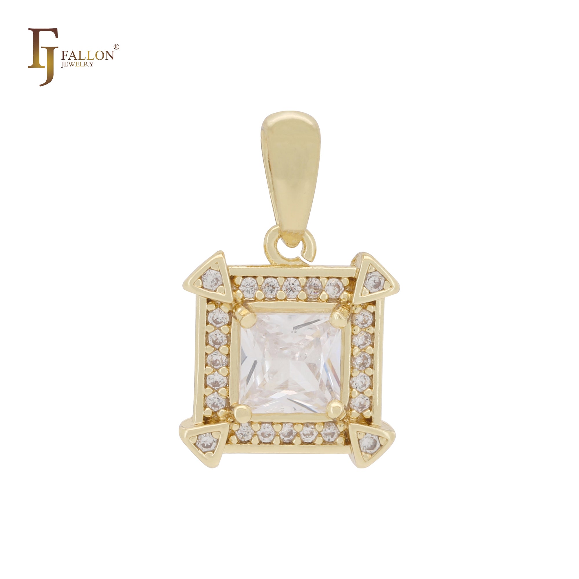 Quadratischer Halo-Anhänger aus 14 Karat Gold mit weißen Zirkonia im Asser-Schliff