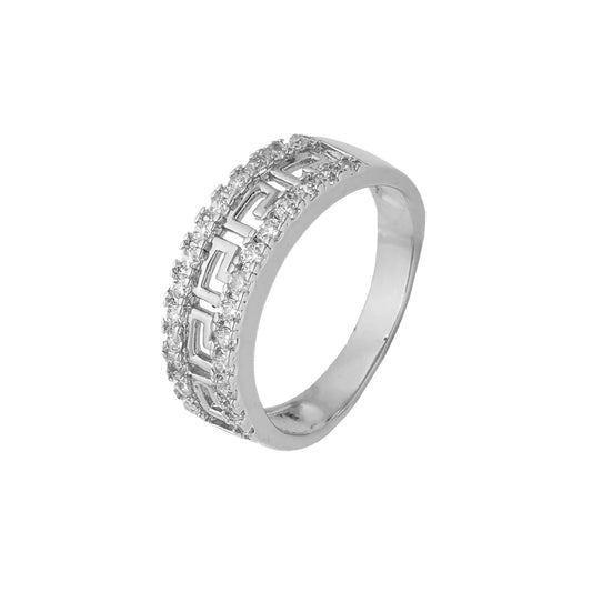 Greek key meander rings in 18K Gold, White Gold,14K Gold, Rose Gold, two tone plating colors