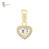 Solitaire Halo Heart of white CZs 14K Gold Heart Pendant