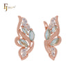 Cluster flower leaves of lake blue CZs luxurious Rose Gold two tone Russian Lock Earrings