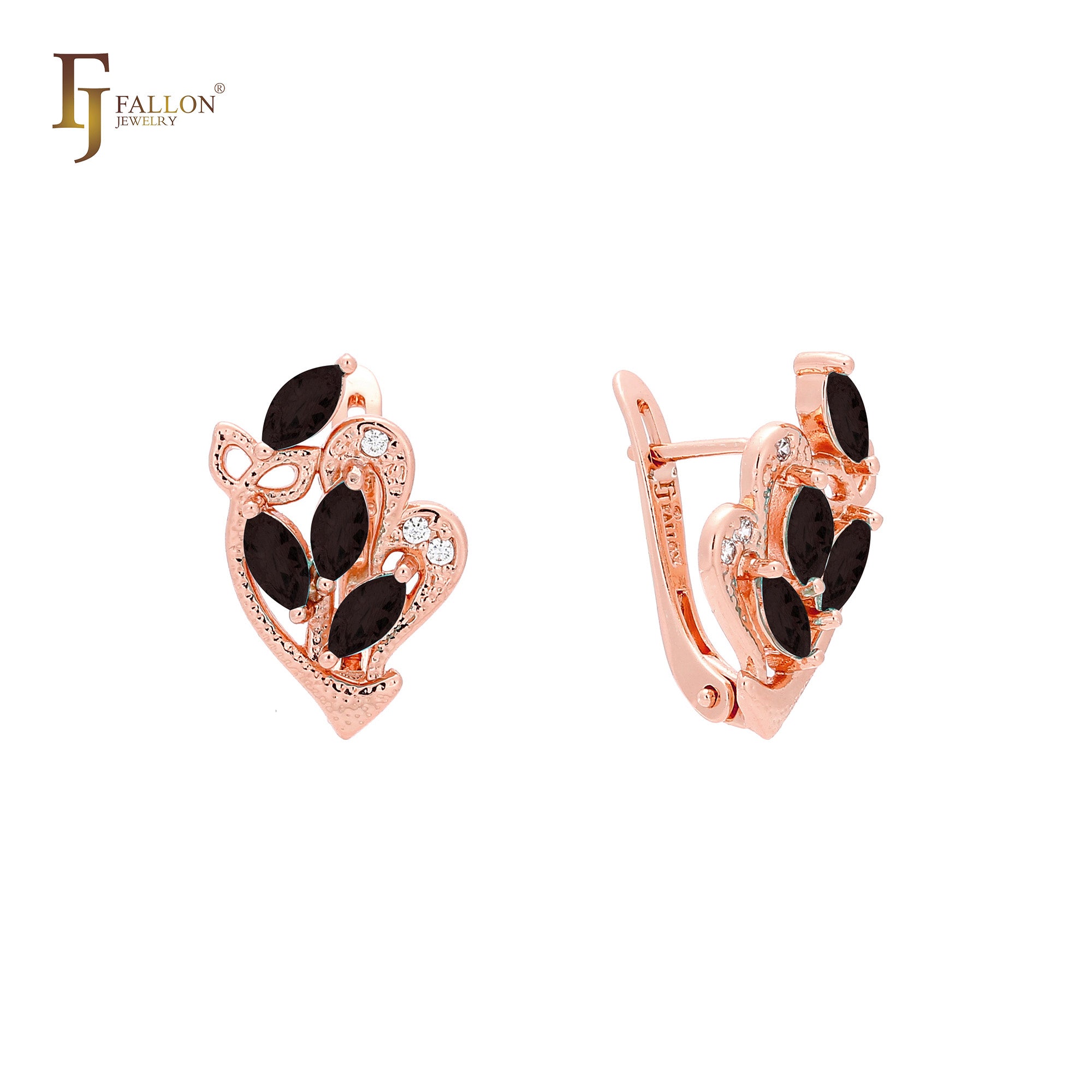 Pendientes de oro rosa con hojas y circonitas de colores