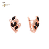 Pendientes de oro rosa con hojas y circonitas de colores