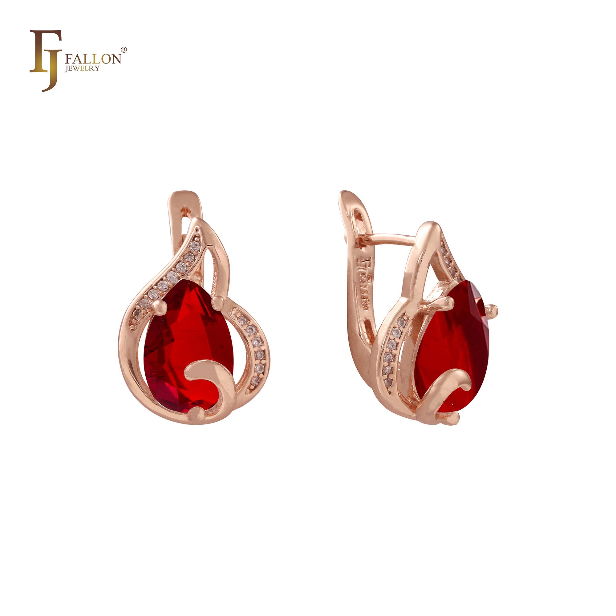 Solitaire teardrop earrings in Rose Gold, two tone plating colors