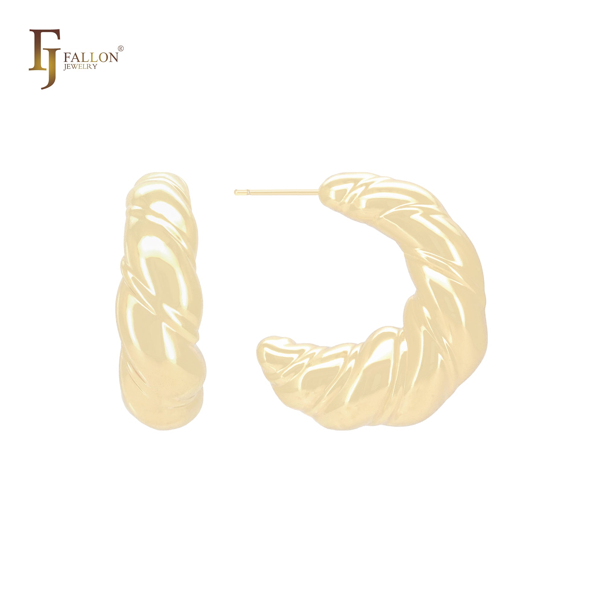 Pendientes de aro con forma de baguette retorcida en forma de C en oro de 14 quilates, oro rosa y oro blanco.