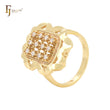 Anillos de moda en oro de 14 quilates con gran flor de circonitas blancas