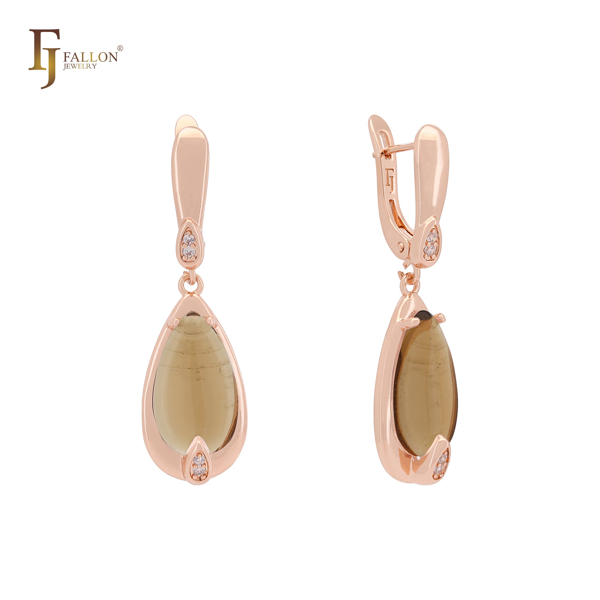 Pear shape Solitaire Colorful drop Stone Rose Gold Russian Lock Earrings