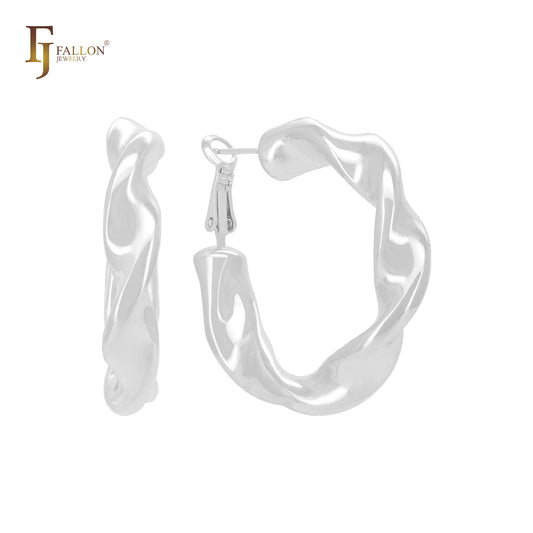 Twisted band irregular shaped 14K Gold, Rose Gold, White Gold Hoop Earrings