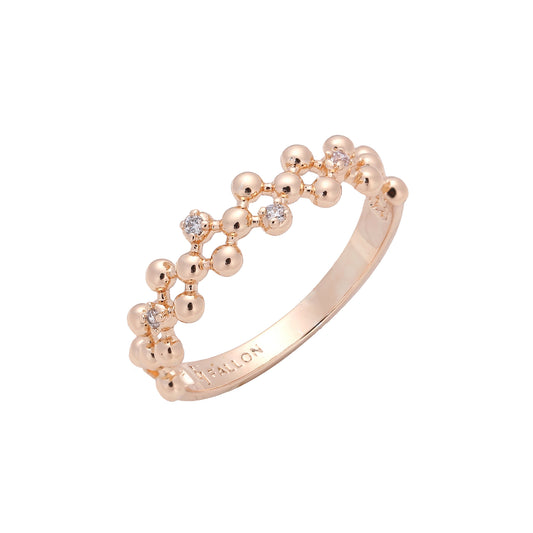 Anéis da moda com contas e zircônias cúbicas brancas em ouro 14K e ouro rosa
