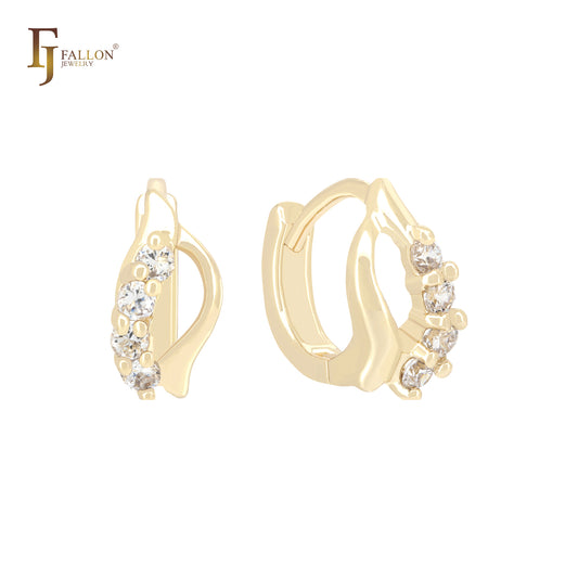 四个白色 CZ 14K 金 Huggies Huggie 耳环