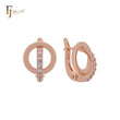 Elegant circle crossing circle of white CZs Rose Gold Russian Lock Earrings