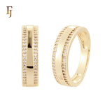 Flank double paved white CZs 14K Gold Wedding Set Rings Engagement and Band