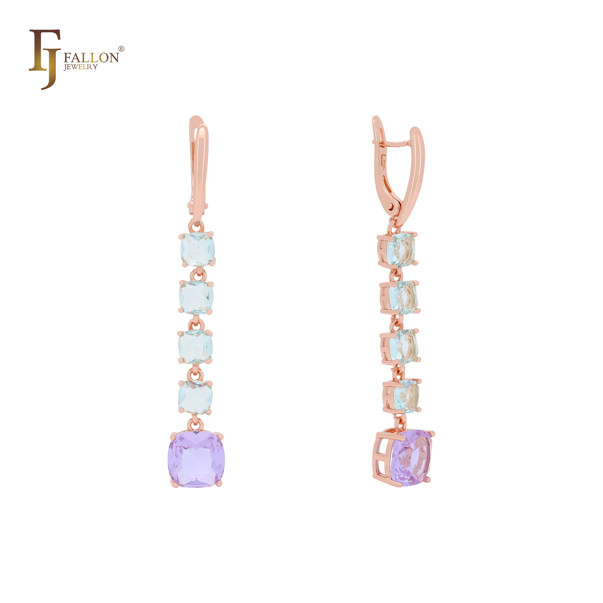 Cluster mixed colors CZs thread drop Rose Gold drop Russian Lock Earrings
