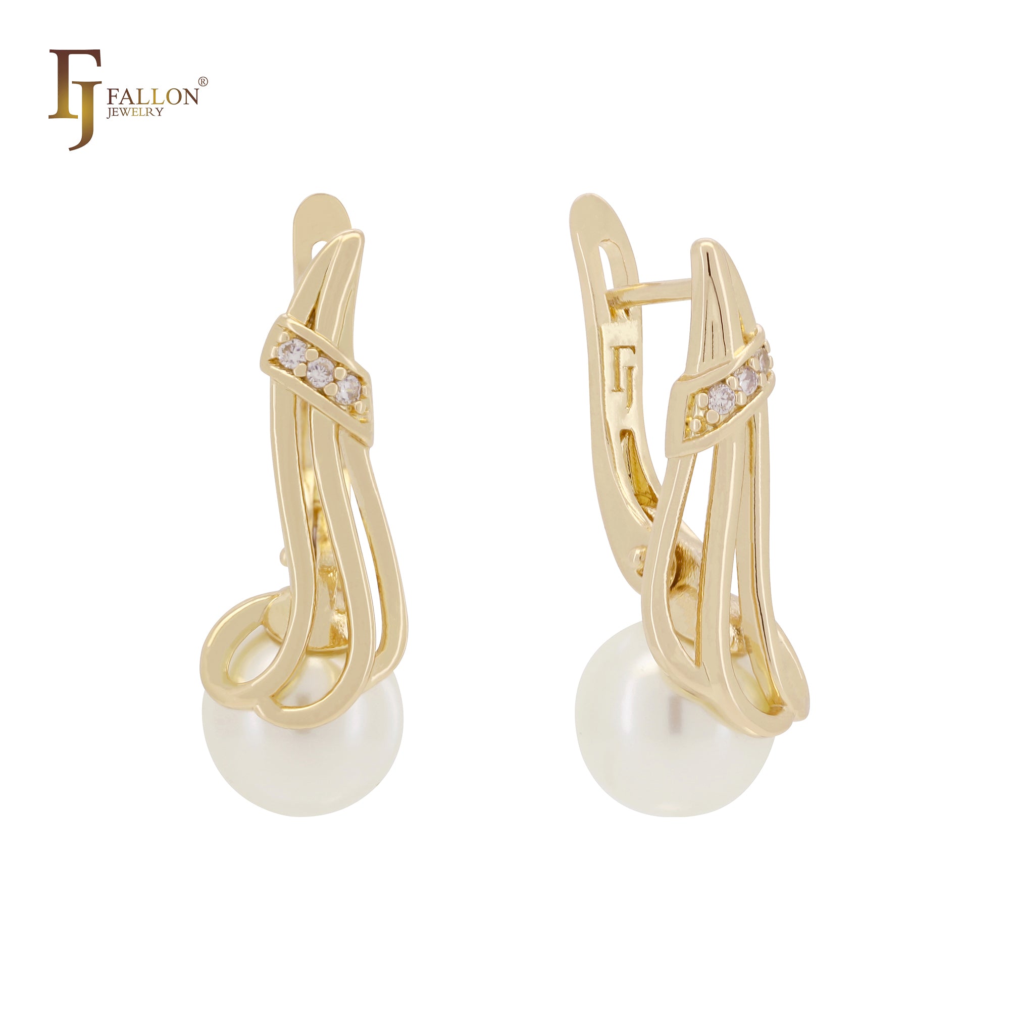 Elegant ribbon of pearl Rose Gold Russian Lock Earrings