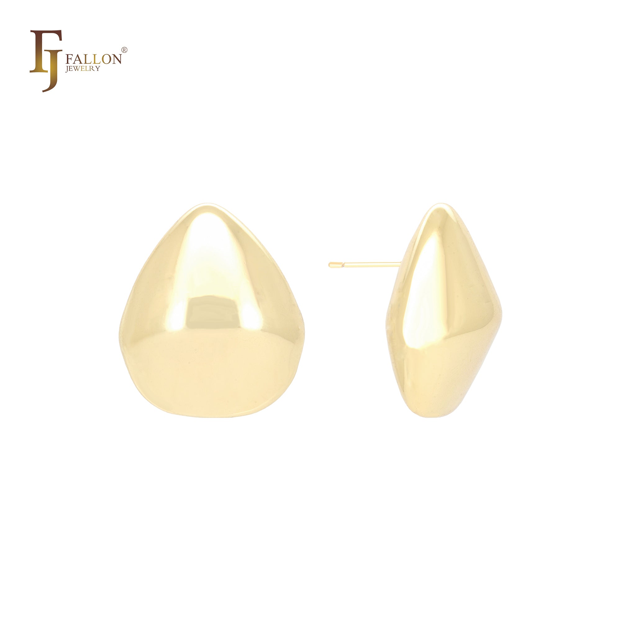 Pendientes de botón en forma de rombo brillante de oro de 14 quilates, oro rosa y oro blanco