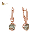 Solitaire rounded Apple green cZ Rose Gold Russian Lock Earrings