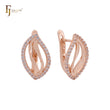 Halo twisted leaves white CZs cluster Rose Gold Russian Lock Earrings