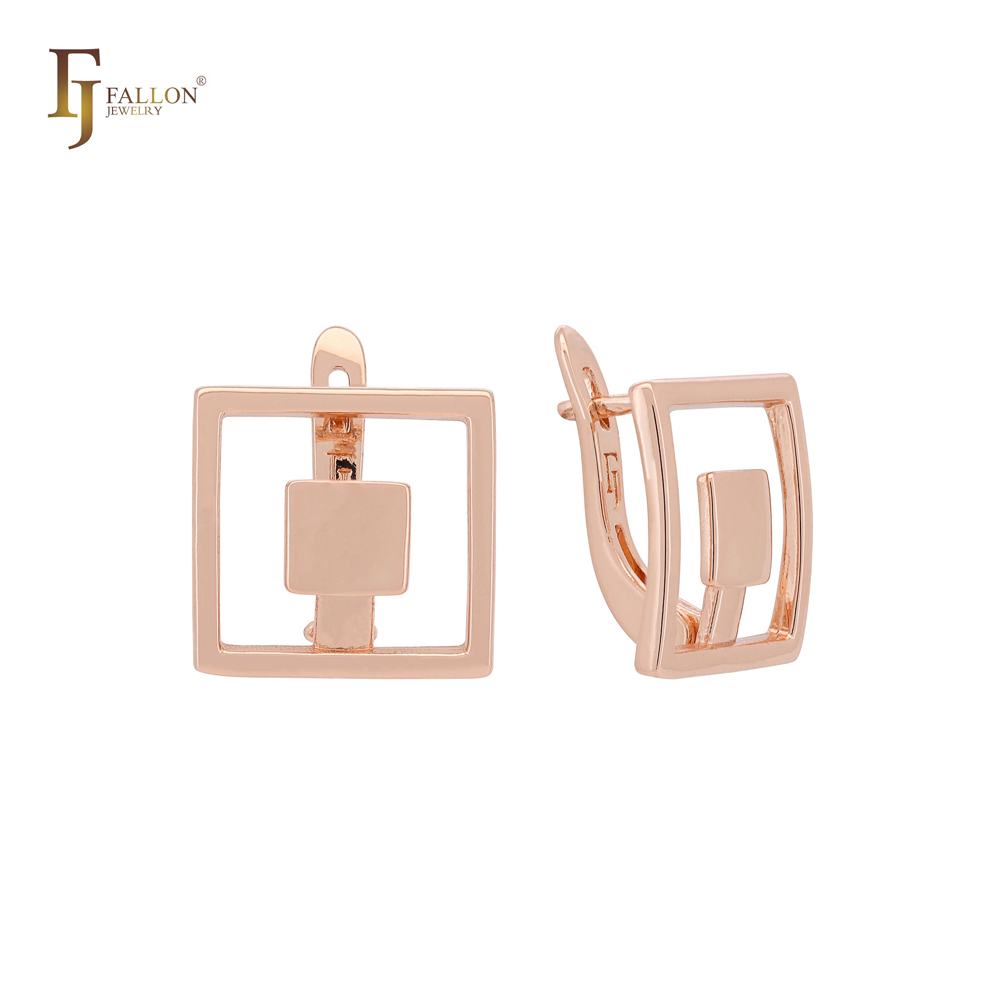 Squared Framed Geometric designed Rose Gold Clip-On Earrings