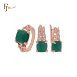 Solitär großer quadratischer Cabochon CZ Roségold, 14 Karat Gold zweifarbiges Schmuckset mit Ringen
