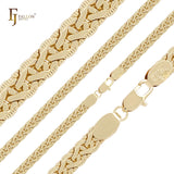 Compact Rounded C link 14K Gold, Rose Gold Side Hammered spiga Wheat chains