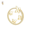 Halo circle of white CZs butterflies 14K Gold Fashion Pendant
