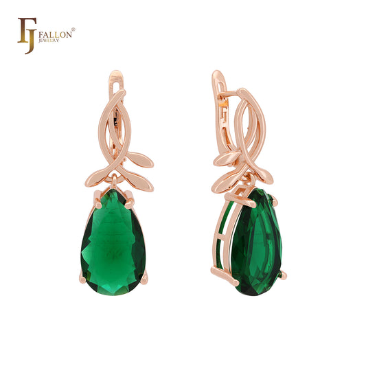 Pear shape Solitaire Colorful CZ Rose Gold Clip-On Earrings