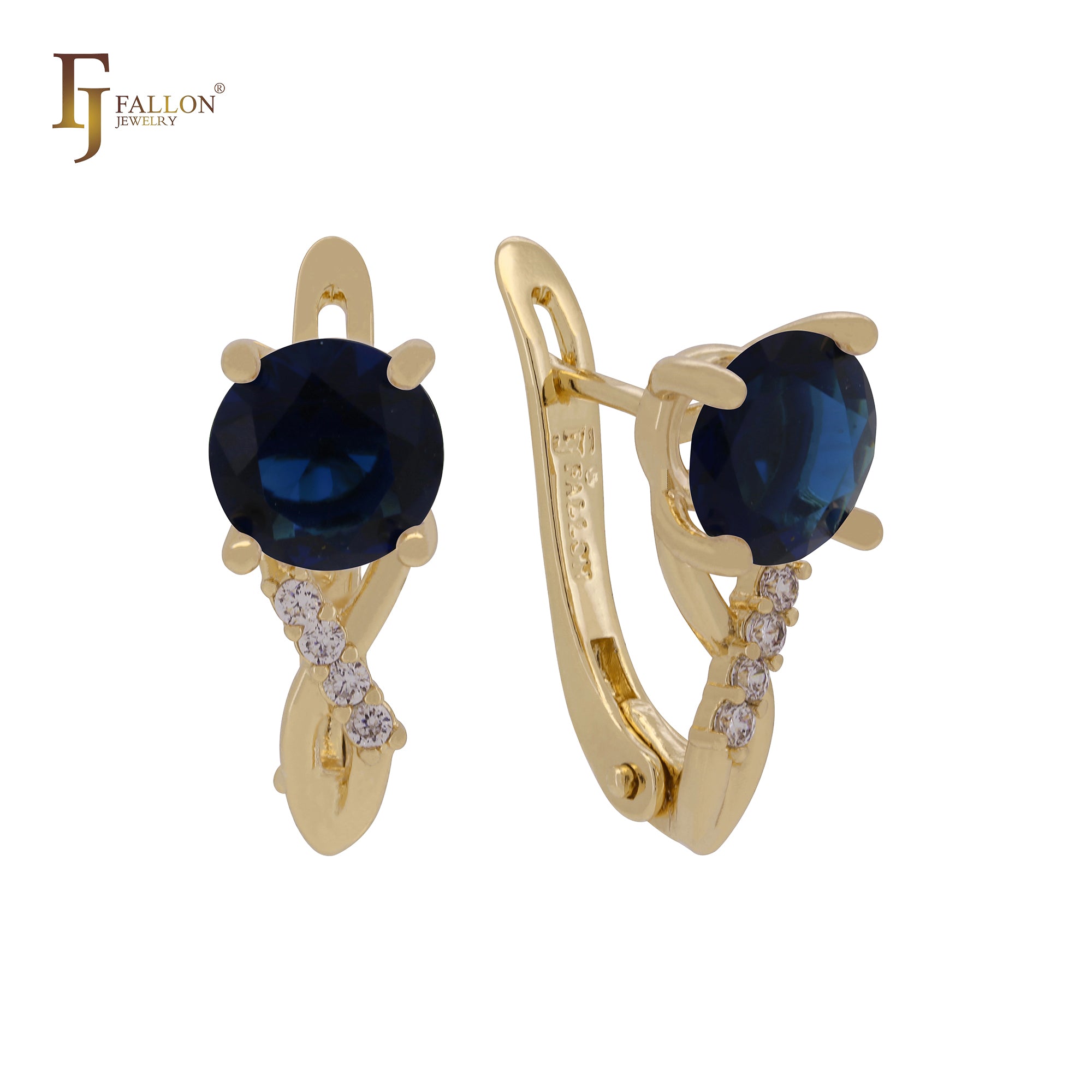 Solitaire round colorful CZ blooming Rose Gold, 14K Gold Russian Lock Earrings