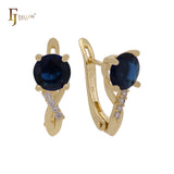 Solitaire round colorful CZ blooming Rose Gold, 14K Gold Russian Lock Earrings