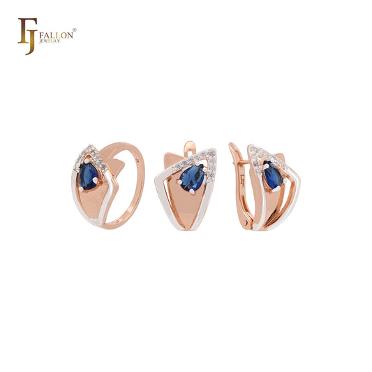 Overlapped triangular geometric Rose Gold two tone Jewelry Set with Rings