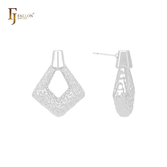 Oval marquise textured lock shaped 14K Gold, Rose Gold, White Gold Stud Earrings