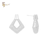 Oval marquise textured lock shaped 14K Gold, Rose Gold, White Gold Stud Earrings