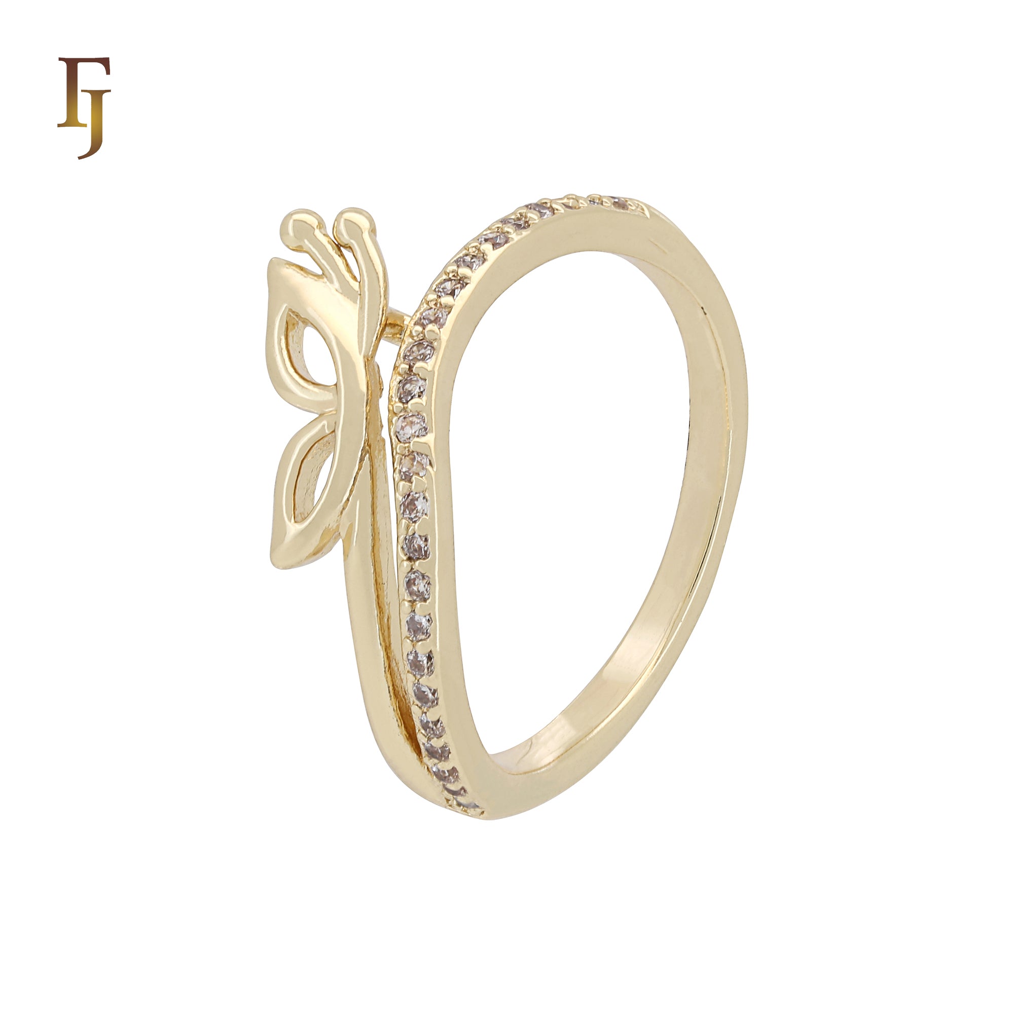 Butterfly Gold Plated CZ Ring | Delicate Insect Design Adjustable Ring for Girls & Women | Dainty Nature Jewelry | FJ Jewelry